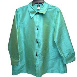 Gumps San Francisco Silk Blend Teal Iridescent  Button Jacket Top Small